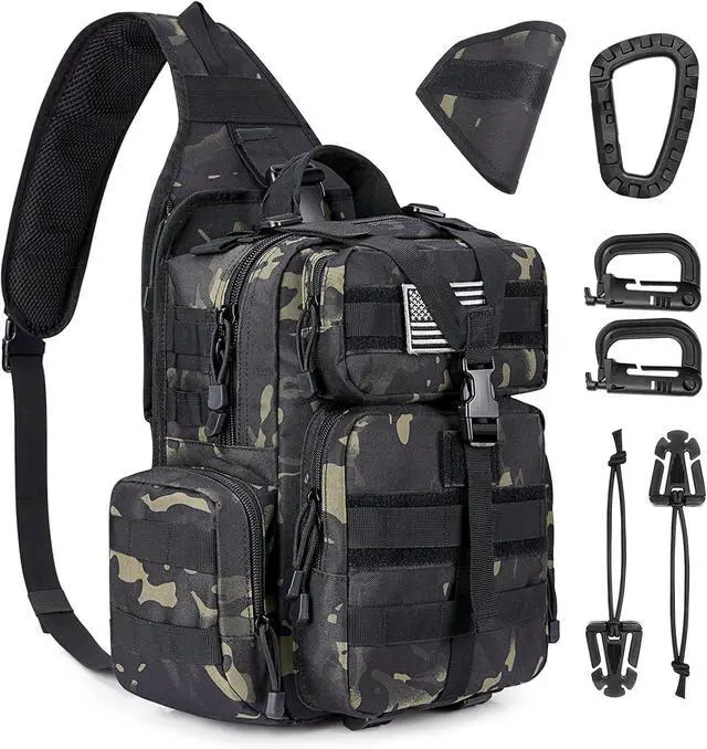 Main image of Large Tactical EDC Sling Bag, Adjustable Holder Backpack for Men | 900D Polyester Durable & Water Resistant, Size: 12.9 * 13.8 * 5.9 Inches, Y strap Tactical storage, Outdoor, Multi Pockets