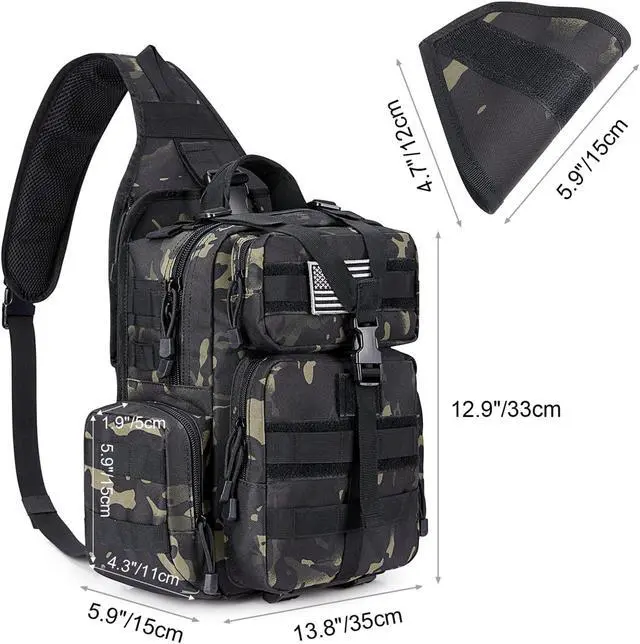 Alt view image 2 of 7 - Large Tactical EDC Sling Bag, Adjustable Holder Backpack for Men | 900D Polyester Durable & Water Resistant, Size: 12.9 * 13.8 * 5.9 Inches, Y strap Tactical storage, Outdoor, Multi Pockets