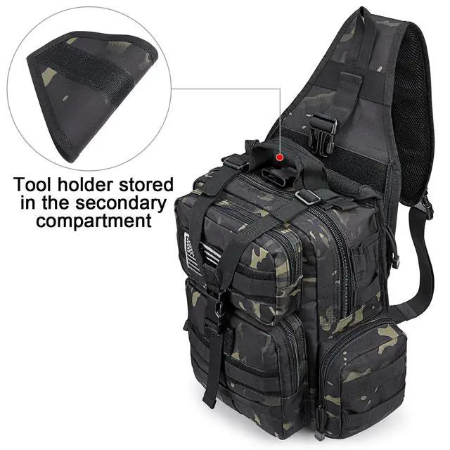Alt view image 3 of 7 - Large Tactical EDC Sling Bag, Adjustable Holder Backpack for Men | 900D Polyester Durable & Water Resistant, Size: 12.9 * 13.8 * 5.9 Inches, Y strap Tactical storage, Outdoor, Multi Pockets