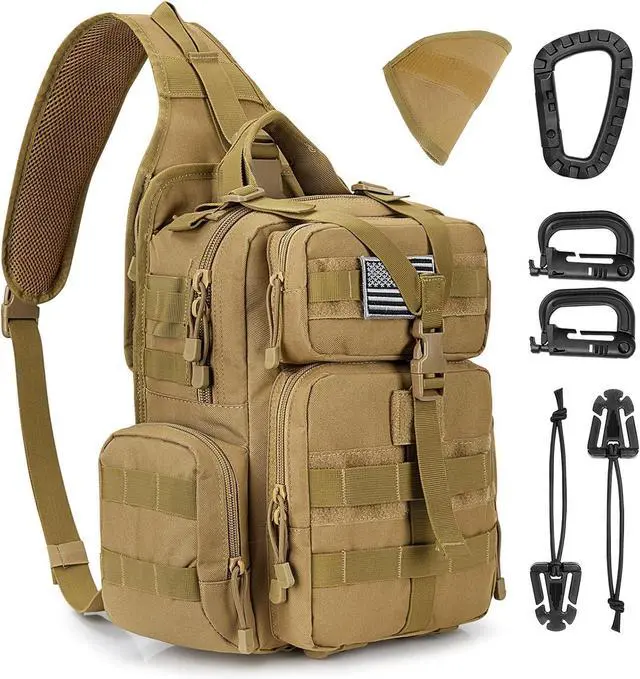 Main image of Large Tactical EDC Sling Bag, Adjustable Holder Backpack for Men | 900D Polyester Durable & Water Resistant, Size: 12.9 * 13.8 * 5.9 Inches, Y strap Tactical storage, Outdoor, Multi Pockets