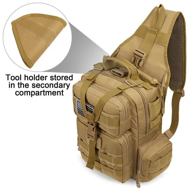 Alt view image 3 of 7 - Large Tactical EDC Sling Bag, Adjustable Holder Backpack for Men | 900D Polyester Durable & Water Resistant, Size: 12.9 * 13.8 * 5.9 Inches, Y strap Tactical storage, Outdoor, Multi Pockets