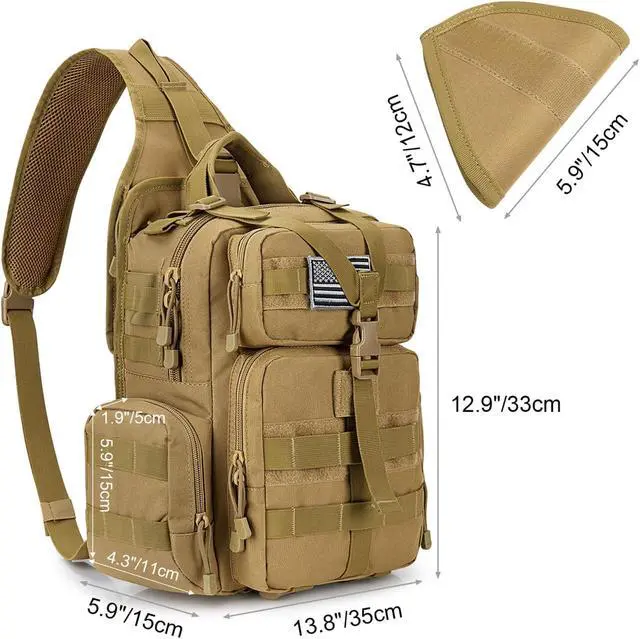 Alt view image 2 of 7 - Large Tactical EDC Sling Bag, Adjustable Holder Backpack for Men | 900D Polyester Durable & Water Resistant, Size: 12.9 * 13.8 * 5.9 Inches, Y strap Tactical storage, Outdoor, Multi Pockets