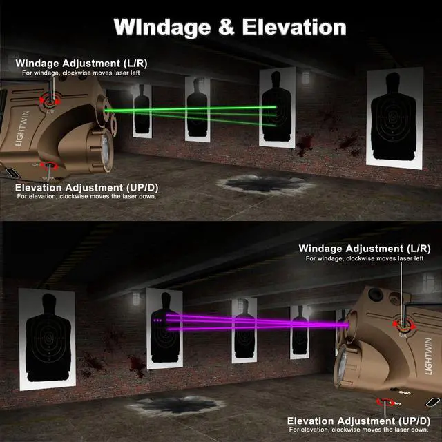 Alt view image 5 of 7 - Red/Green/Blue/Purple Laser Beams with 800 Lumens Flashlight for Pistols, 3 in1 Laser Light Combo, Tactical USB Rechargeable Laser Sight, Strobe & Steady Flashlight for Picatinny Rail