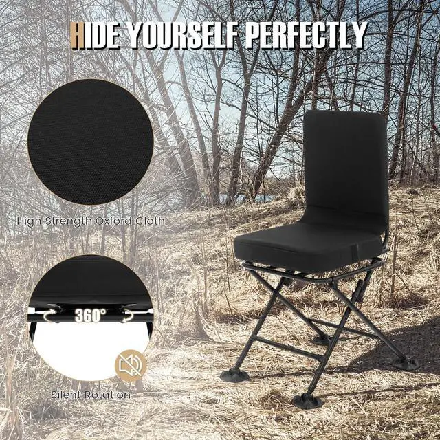 Alt view image 4 of 7 - Hunting Chair, 360 Degree Swivel Hunting Blind Chair with Padded Cushion, Adjustable Foot Pads, Camouflage Portable Folding Hunting Chairs for Blinds, Fishing, Camping
