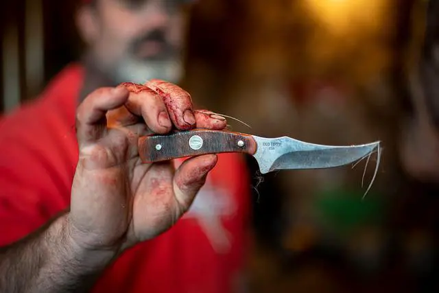 Alt view image 4 of 7 - Generational USA Series Traditional Fixed and Folding Knives with 1095 HC Stainless Steel Blades, Sawcut Bone Handles, and Made in USA for Hunting, Skinning, EDC, Field Dressing, and Outdoor