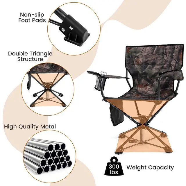 Alt view image 7 of 7 - Hunting Chair, 360 Degree Silent Swivel Blind Chair with Cup Holder, Storage Pocket, Portable Folding Hunting Chairs with Carrying Bag for Blinds, Camping, No Assembly Needed (Camouflage)