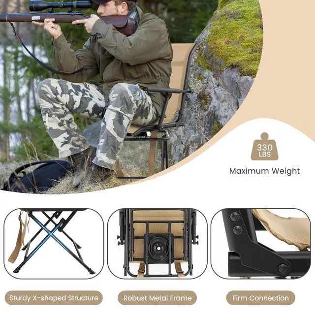 Alt view image 6 of 7 - Moccha Hunting Chair, 360° Swivel Blind Chair w/Armrest & Mesh Back, Non-Slipping Pads, Sturdy Metal Frame, 330LBS Capacity, Portable and Silent Folding Hunting Chairs for Blinds (Brown)