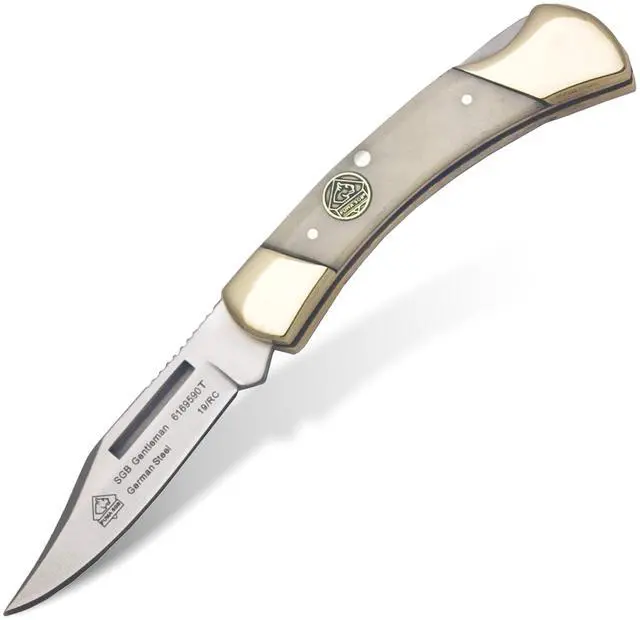 Main image of Gentleman - Pocket Knife with White Bone Handle | 2.3 Clip Point Folding Blade Handmade from German 1.4116 Steel - Lockback Mechanism - Brass Bolsters - Lightweight 2 oz