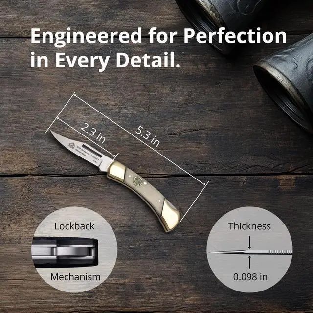 Alt view image 4 of 6 - Gentleman - Pocket Knife with White Bone Handle | 2.3 Clip Point Folding Blade Handmade from German 1.4116 Steel - Lockback Mechanism - Brass Bolsters - Lightweight 2 oz
