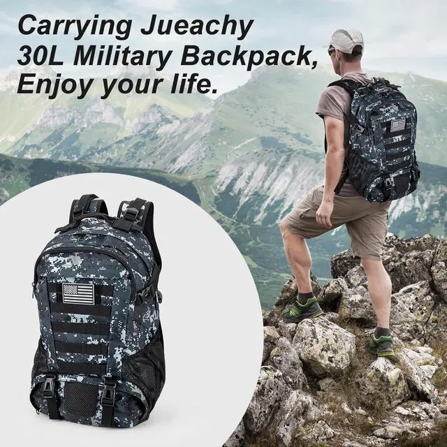 Alt view image 3 of 6 - Tactical Backpack for Men Hiking Day Pack Molle Military Rucksack Waterproof 30L EDC Bag with USA Flag Patch