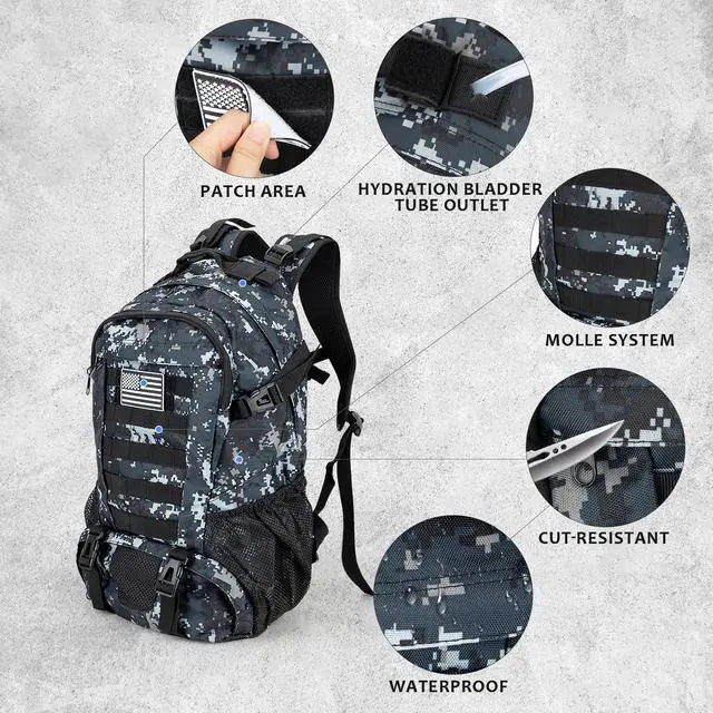 Alt view image 5 of 6 - Tactical Backpack for Men Hiking Day Pack Molle Military Rucksack Waterproof 30L EDC Bag with USA Flag Patch