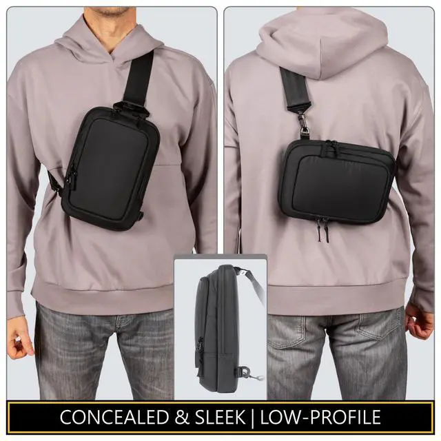 Alt view image 2 of 7 - Concealed Carry Crossbody Sling Bag - CCW Tactical Chest Pack EDC (Large, Black)