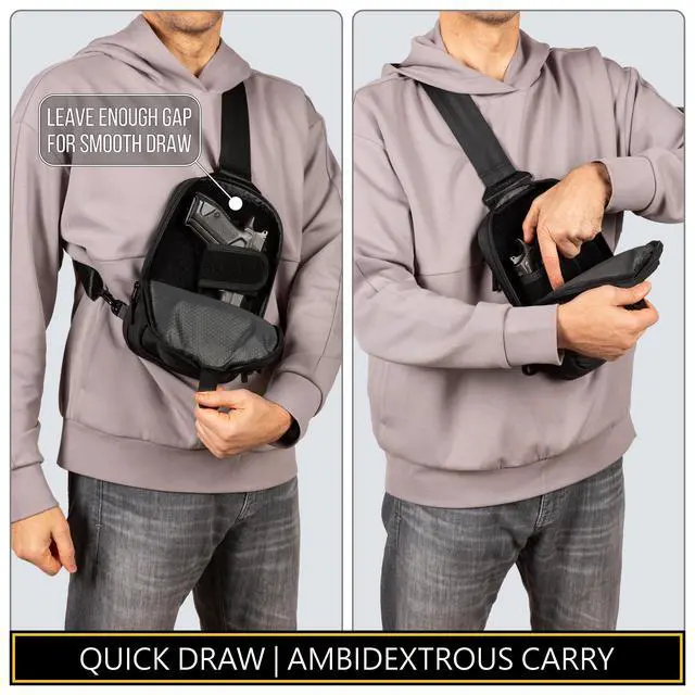 Alt view image 3 of 7 - Concealed Carry Crossbody Sling Bag - CCW Tactical Chest Pack EDC (Large, Black)