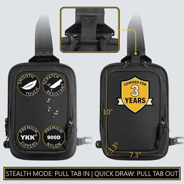 Alt view image 6 of 7 - Concealed Carry Crossbody Sling Bag - CCW Tactical Chest Pack EDC (Large, Black)