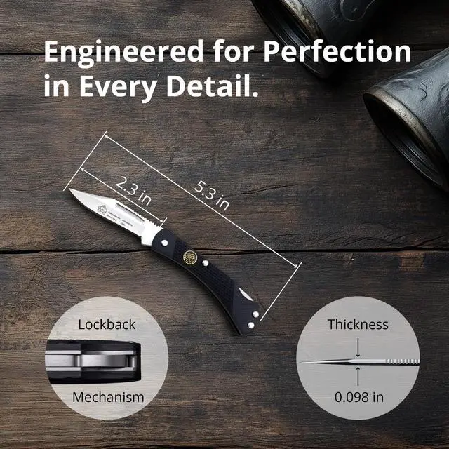 Alt view image 4 of 6 - Gentleman - Pocket Knife with Black G10 Handle | 2.3 Clip Point Folding Blade Handmade from German 1.4116 Steel - Lockback Mechanism - Brass Bolsters - Lightweight 2 oz