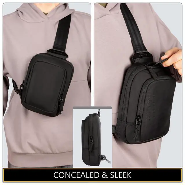Alt view image 2 of 7 - Premium Discreet Tactical CCW Sling Bag - Concealed Carry Crossbody Chest Pack EDC (Black, Small)