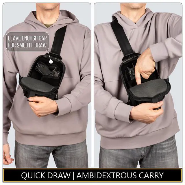 Alt view image 3 of 7 - Premium Discreet Tactical CCW Sling Bag - Concealed Carry Crossbody Chest Pack EDC (Black, Small)