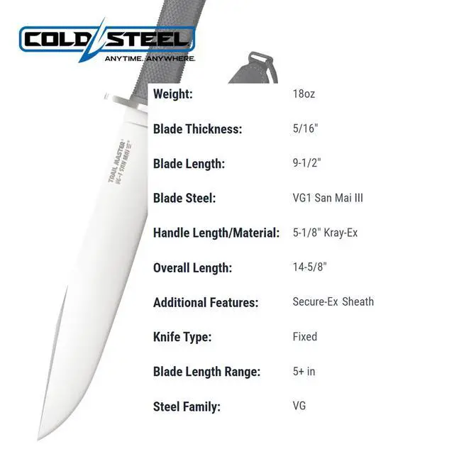 Alt view image 5 of 5 - Trail Master 9.5" VG1 San Mai III Clip-Point Blade 5.125" Kray-Ex Handle Tactical Fixed Blade Knife w/Secure-Ex Sheath