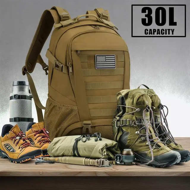 Alt view image 2 of 7 - Tactical Backpack for Men Hiking Day Pack Molle Military Rucksack Waterproof 30L EDC Bag with USA Flag Patch