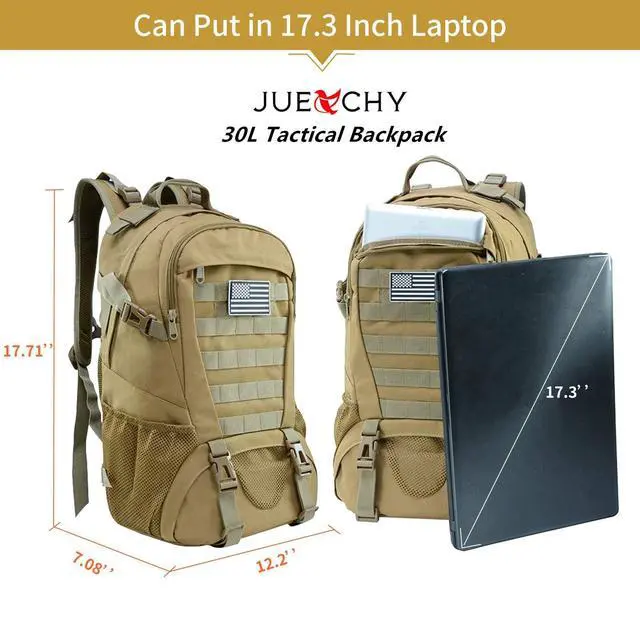 Alt view image 3 of 7 - Tactical Backpack for Men Hiking Day Pack Molle Military Rucksack Waterproof 30L EDC Bag with USA Flag Patch
