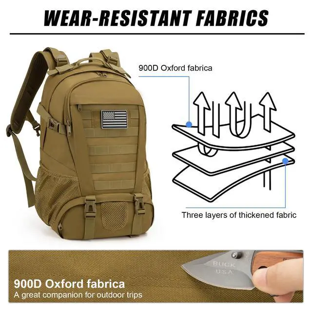 Alt view image 7 of 7 - Tactical Backpack for Men Hiking Day Pack Molle Military Rucksack Waterproof 30L EDC Bag with USA Flag Patch