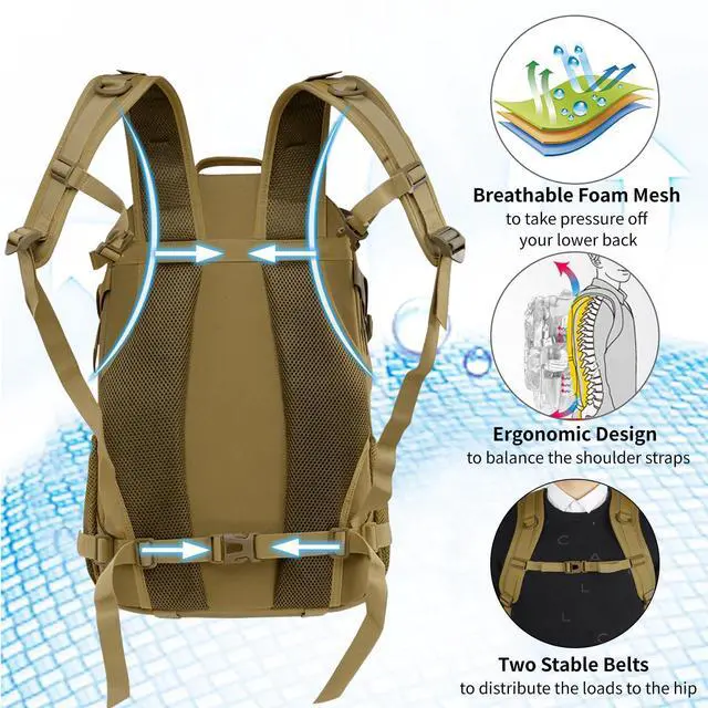 Alt view image 6 of 7 - Tactical Backpack for Men Hiking Day Pack Molle Military Rucksack Waterproof 30L EDC Bag with USA Flag Patch