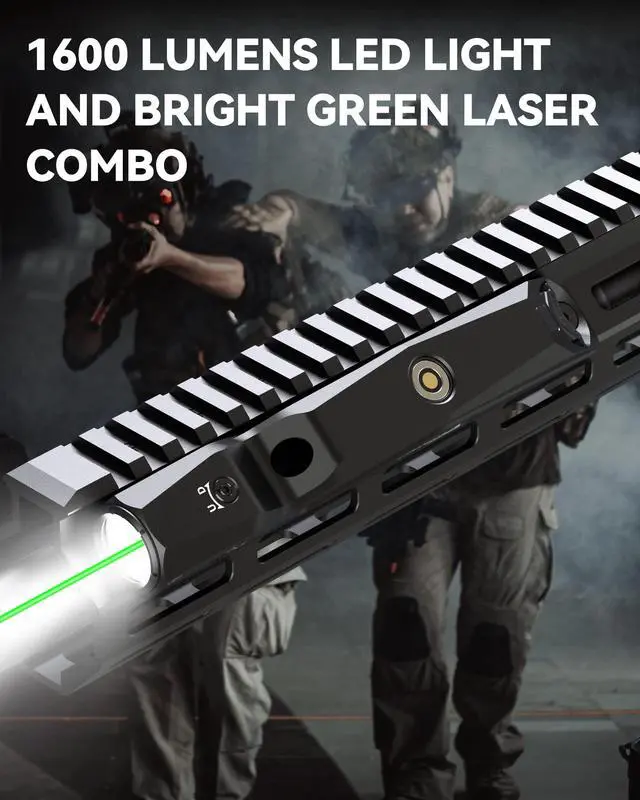 Alt view image 2 of 7 - M9L-G 1600 Lumens Light Laser Combo Compatible with M-Lok Rail Surface, Tactical Flashlight and Green Laser Sight for Rifle, Strobe Function, Magnetic Rechargeable,IIIA Class Laser Output 5mw