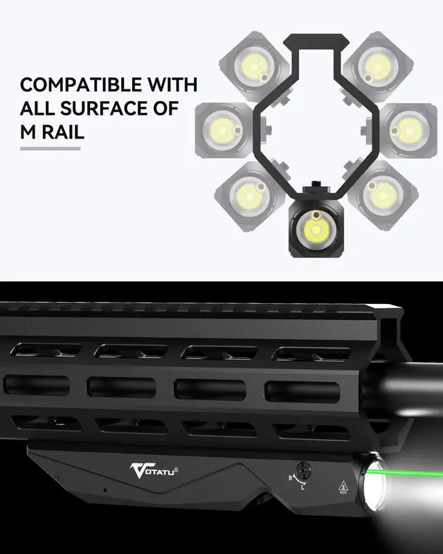 Alt view image 3 of 7 - M9L-G 1600 Lumens Light Laser Combo Compatible with M-Lok Rail Surface, Tactical Flashlight and Green Laser Sight for Rifle, Strobe Function, Magnetic Rechargeable,IIIA Class Laser Output 5mw