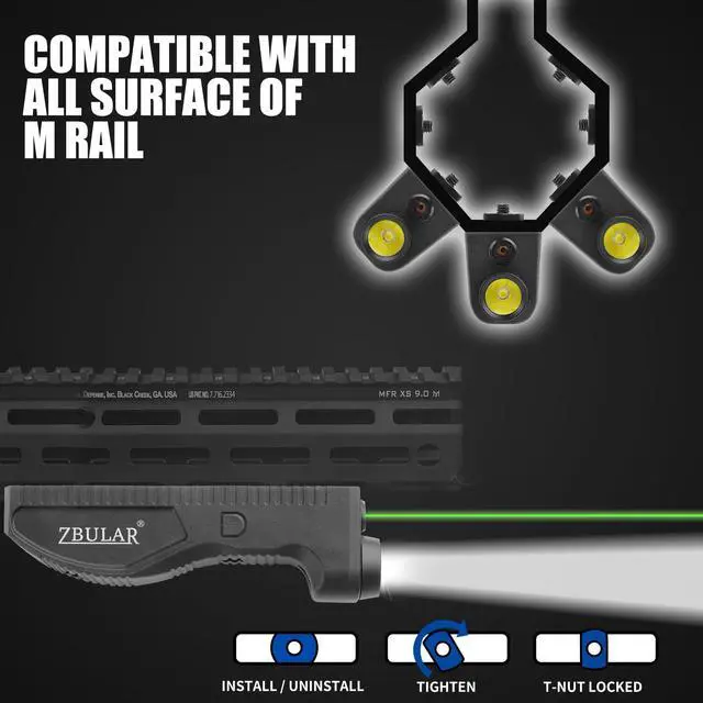 Alt view image 3 of 7 - 1650 Lumens Strobe Function,Light Laser Combo Compatible with M-Lok Rail Surface, Tactical Flashlight and Laser Sight,High Real Lumen,USB-C Rechargeable IIIA Class Laser Power Output 5mW