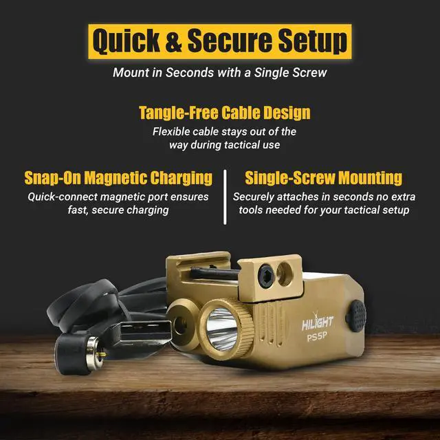 Alt view image 4 of 6 - Tactical PS5P TAN - 500 Lumen Strobe Flashlight & Purple Laser with Aircraft Aluminum & Magnetic Charger, Rail Light & Laser Class IIIA, <5mW