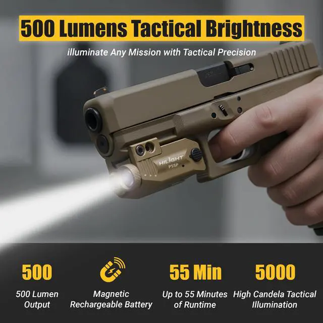 Alt view image 5 of 6 - Tactical PS5P TAN - 500 Lumen Strobe Flashlight & Purple Laser with Aircraft Aluminum & Magnetic Charger, Rail Light & Laser Class IIIA, <5mW