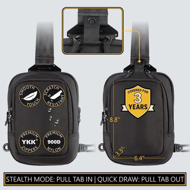 Alt view image 6 of 7 - Premium Discreet Tactical CCW Sling Bag - Concealed Carry Crossbody Chest Pack EDC (Black, Small)