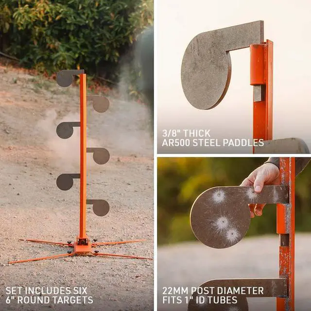 Alt view image 3 of 5 - Six AR500 3/8" Thick Steel Dueling Tree Targets, Raw Steel 6" Dia. Swing Paddles, Gong Shooting Target with Instant Feedback, DIY Target Tree Accessory