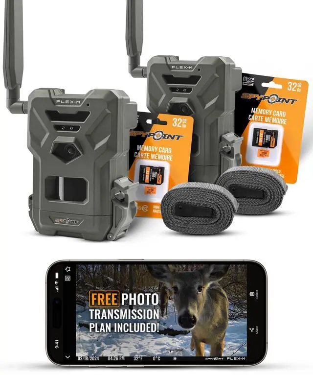 Main image of Flex-M Twin Pack Cellular Trail Cameras - 2 SD Cards Included, Best Hunting Accessories, No WiFi Needed, GPS, Night Vision, IP65 Water-Resistant, 28MP Photos, & 720p Videos + Sound (2)