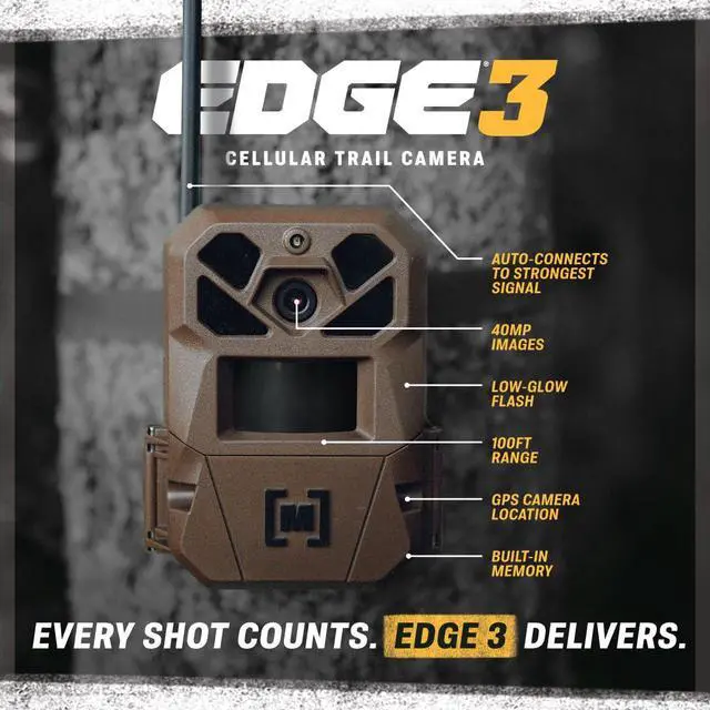 Alt view image 2 of 7 - Edge 3 Cellular Trail Camera - 3 Pack - 40MP HD Photo Capture - 1080p Low-Glow Flash - GPS - Multi-Carrier Auto-Connect - Built-in Memory - 0.5s Trigger Speed - AI Buck Detection