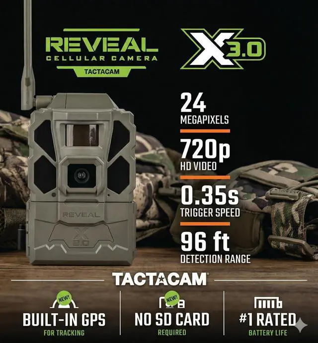 Alt view image 2 of 7 - REVEAL X Gen 3.0 Cellular Trail Camera - Multi Carrier, HD Photos & Videos, Pre-Installed Antenna, Built-in GPS, Best Battery Life, Low-Glow IR Flash, Fast Trigger Speed + 32GB SD Card (2 PK)