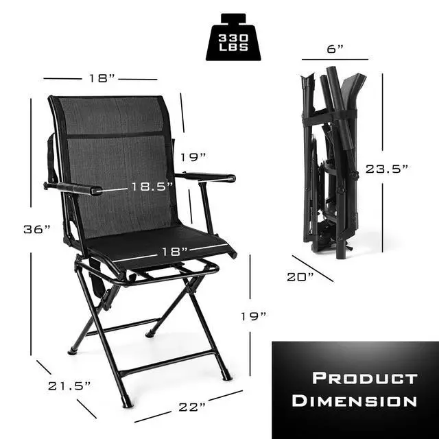 Alt view image 3 of 7 - Hunting Chair, 360 Degree Swivel Hunting Blind Chair with Carry Handle, 330 lbs Capacity, Comfortable, Waterproof, Portable and Silent Folding Dove Hunting Chair for Blinds