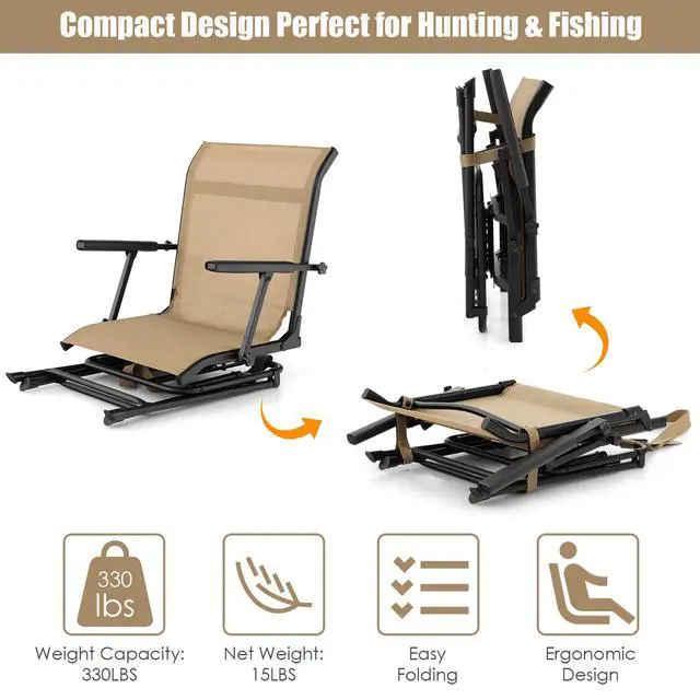 Alt view image 5 of 7 - Hunting Chair, 360 Degree Swivel Hunting Blind Chair with Carry Handle, 330 lbs Capacity, Comfortable, Waterproof, Portable and Silent Folding Dove Hunting Chair for Blinds