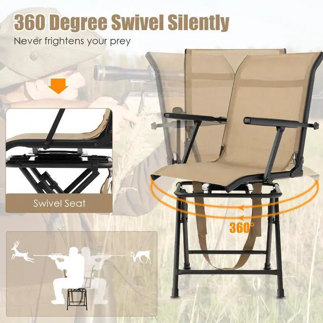 Alt view image 4 of 7 - Hunting Chair, 360 Degree Swivel Hunting Blind Chair with Carry Handle, 330 lbs Capacity, Comfortable, Waterproof, Portable and Silent Folding Dove Hunting Chair for Blinds
