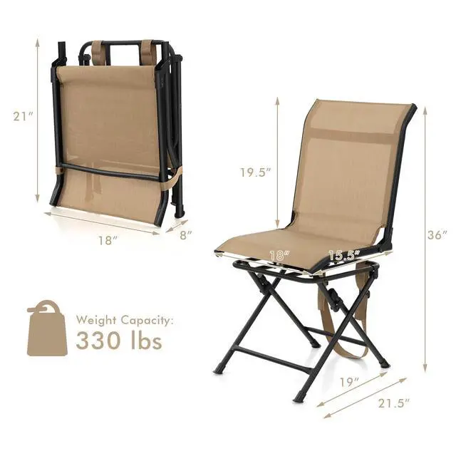 Alt view image 3 of 7 - Hunting Chair, 360 Degree Swivel Hunting Blind Chair with Carry Handle, 330 lbs Capacity, Comfortable, Waterproof, Portable and Silent Folding Dove Hunting Chair for Blinds