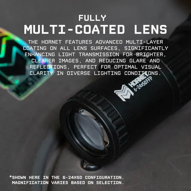 Alt view image 4 of 7 - Hornet 6-24x50 FFP Rifle Scope | Includes Zero Stop, Bubble Level Scope Rings, and Detachable Sunshade