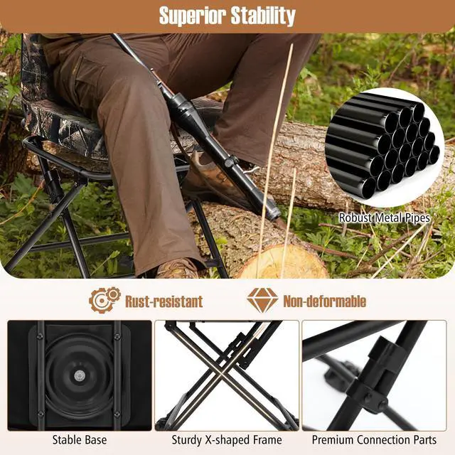 Alt view image 5 of 7 - Hunting Chair, 360° Swivel Hunting Blind Chair w/All-Terrain Duck Feet,Padded Cushion,330LBS Capacity, Folding Silent Deer Hunting Chair, Portable Ground Blind Chair