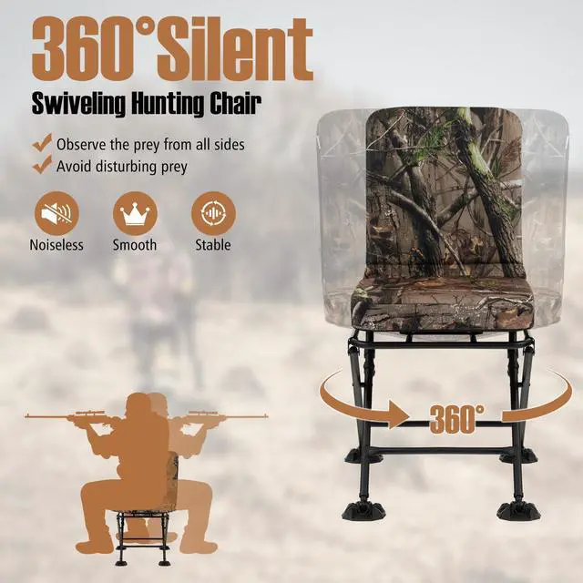 Alt view image 4 of 7 - Hunting Chair, 360° Swivel Hunting Blind Chair w/All-Terrain Duck Feet,Padded Cushion,330LBS Capacity, Folding Silent Deer Hunting Chair, Portable Ground Blind Chair