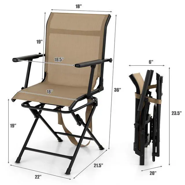 Alt view image 3 of 7 - 360-Degree Hunting Swivel Chair, Ground Blind Chairs w/Armrest & Mesh Back, Foldable Hunting Chairs w/Non-Slip Foot Pads & Steel Frame, Portable Hunting Seats for Camping, Hunting, Fishing