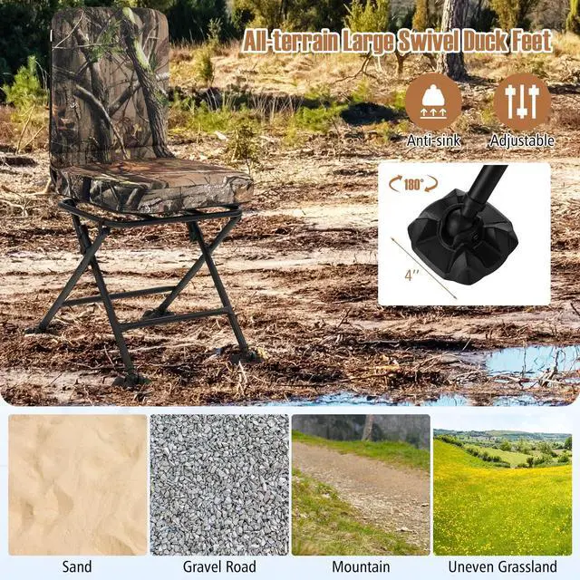Alt view image 6 of 7 - Hunting Chair, 360° Swivel Hunting Blind Chair w/All-Terrain Duck Feet,Padded Cushion,330LBS Capacity, Folding Silent Deer Hunting Chair, Portable Ground Blind Chair