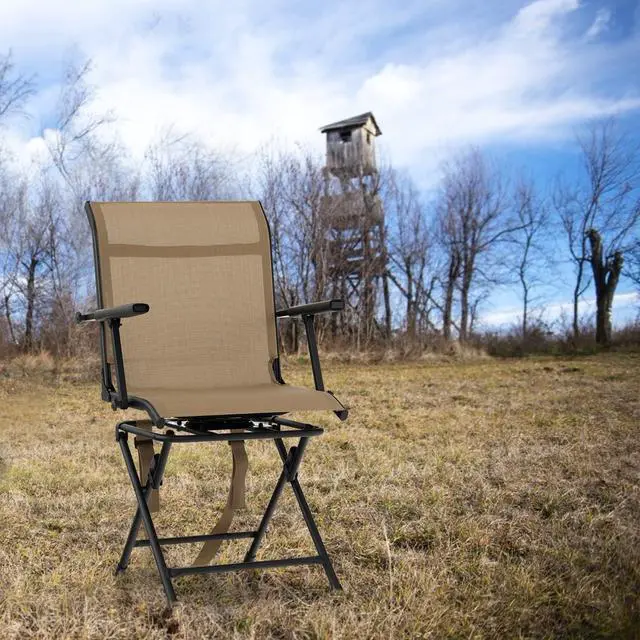 Alt view image 4 of 7 - 360-Degree Hunting Swivel Chair, Ground Blind Chairs w/Armrest & Mesh Back, Foldable Hunting Chairs w/Non-Slip Foot Pads & Steel Frame, Portable Hunting Seats for Camping, Hunting, Fishing