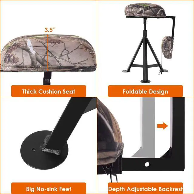 Alt view image 5 of 7 - 360° Swivel Camo Hunting Chair, Multi-Position Tripod Swivel Blind Huntsman Chair with Detachable Backrest, Comfy Padding for Outdoor Activities