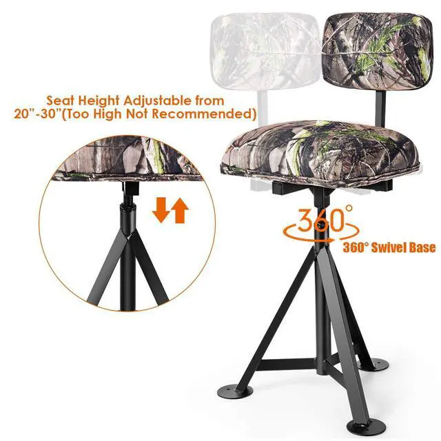 Alt view image 4 of 7 - 360° Swivel Camo Hunting Chair, Multi-Position Tripod Swivel Blind Huntsman Chair with Detachable Backrest, Comfy Padding for Outdoor Activities