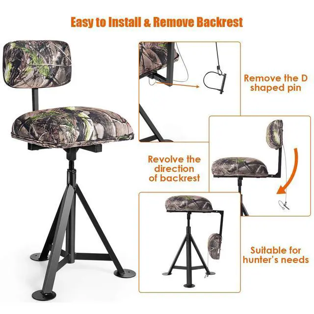 Alt view image 7 of 7 - 360° Swivel Camo Hunting Chair, Multi-Position Tripod Swivel Blind Huntsman Chair with Detachable Backrest, Comfy Padding for Outdoor Activities