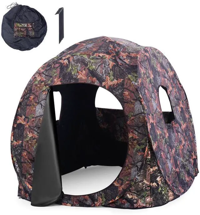 Main image of Pop Up Hunting Blind Portable Ground Blind Waterproof Hunting Tent for 2-3 People, Camouflage Hunting Tent with 360 Degree Mesh Windows
